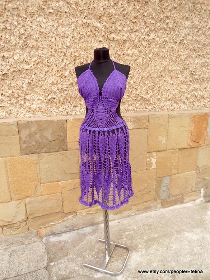 Crochet Purple Dress, Purple Handmade Dress, Summer Beach, Lace Dress, Summer Lace Tunic