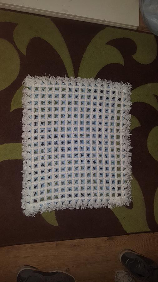 Blue and White PomPom Blanket 