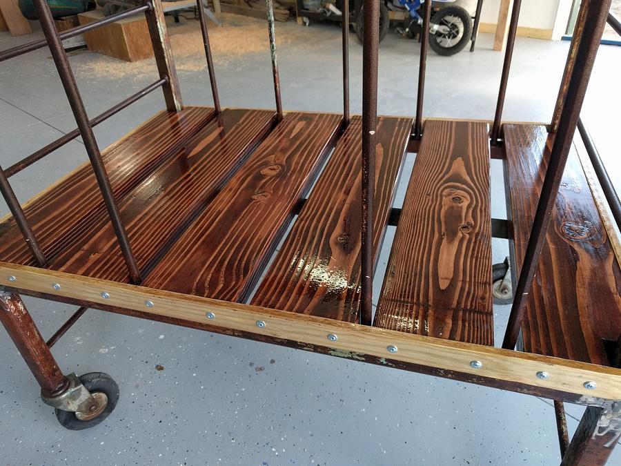 Salvaged steel and lumber welding table
