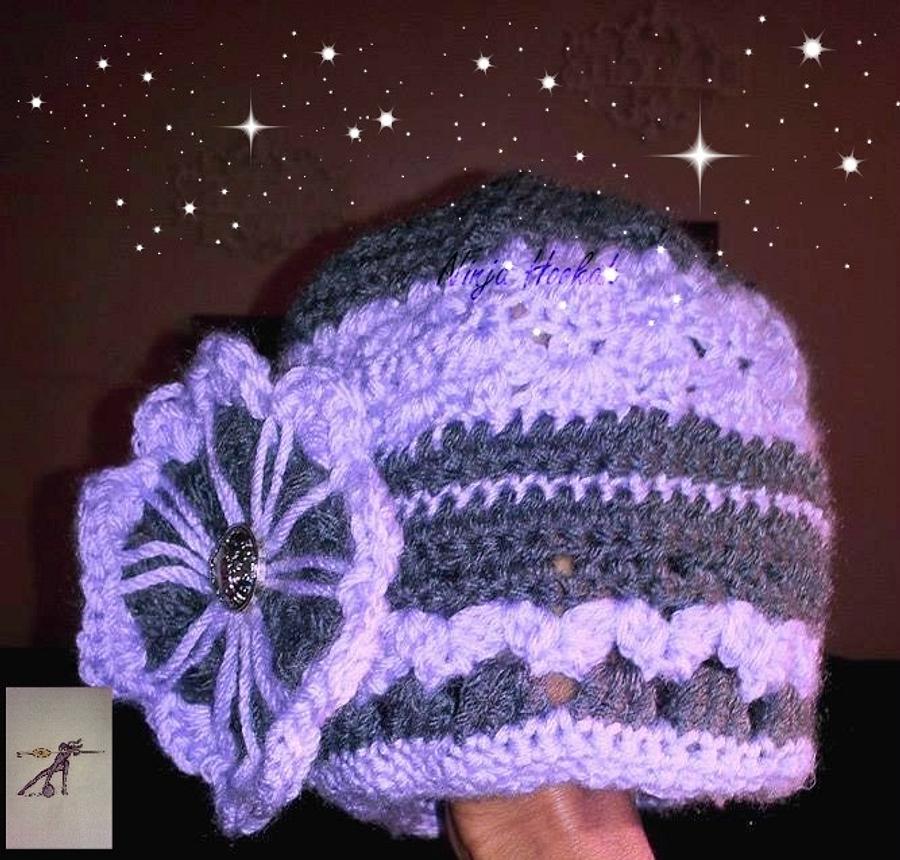 Purple and Gray Flower Hat 