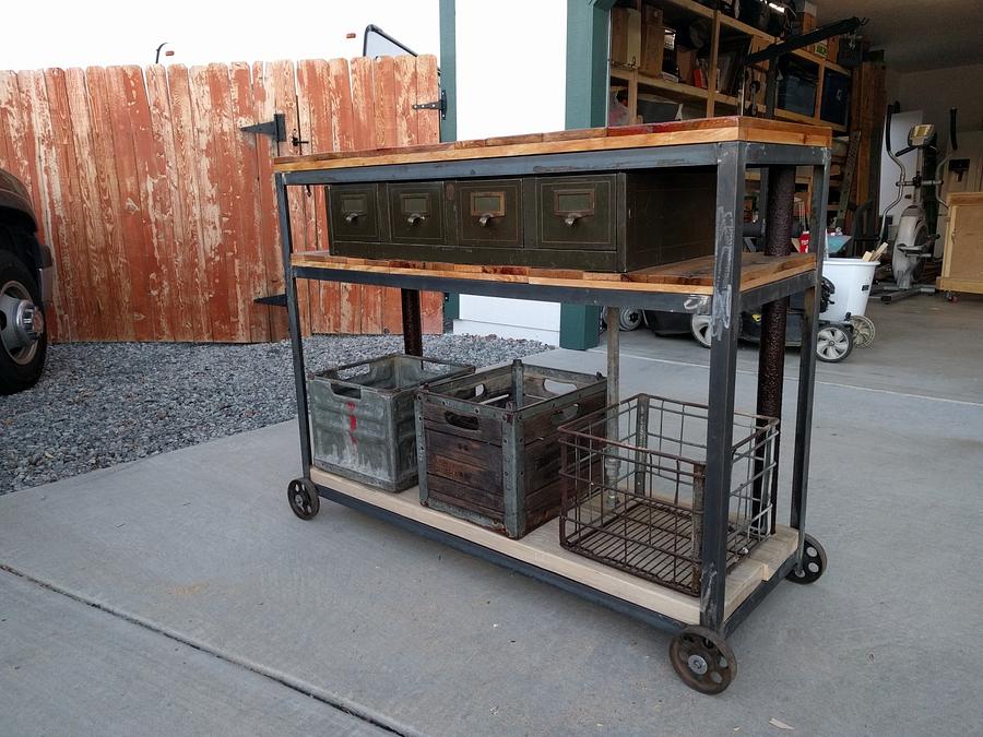 Steampunk Industrial Rolling Sidetable