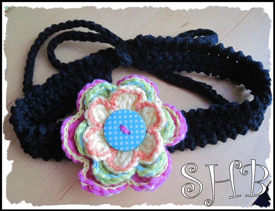 Flower Duo Crochet Adustable Headband With Removable/Interchangeable Flowers