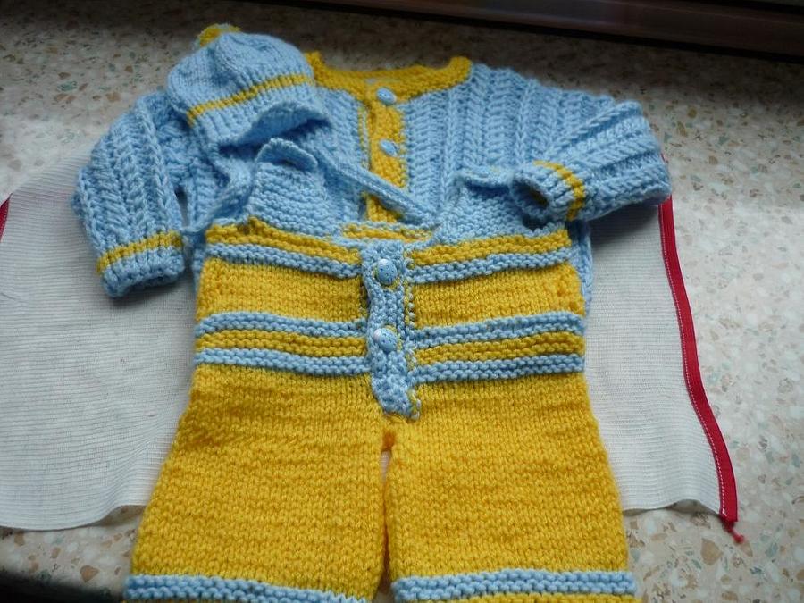 yellow and blue overalls with sweater