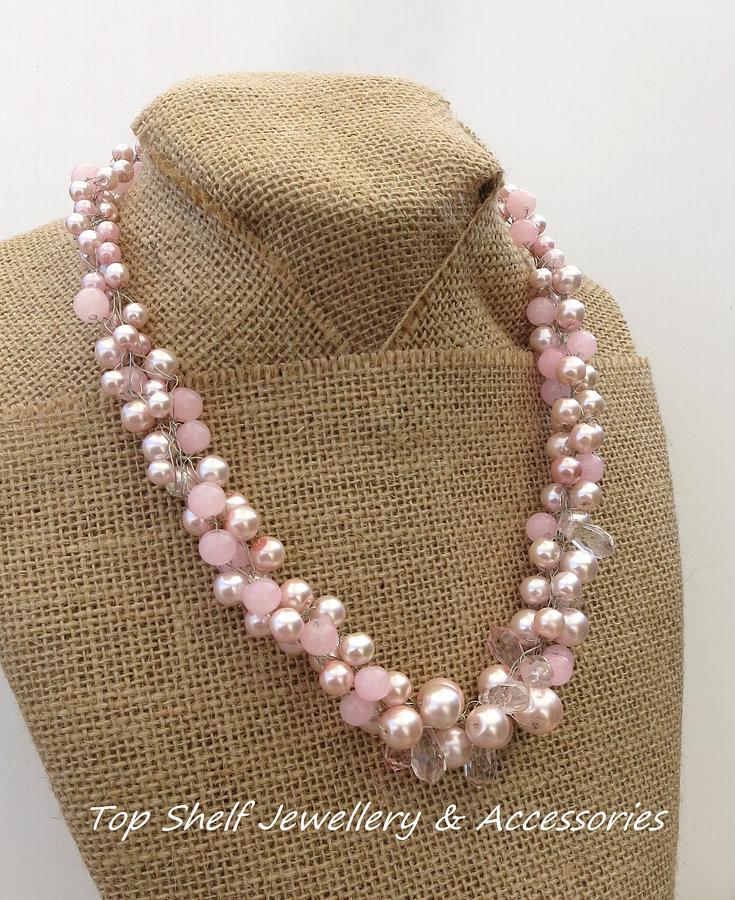 Pinks Crochet Wire and Beaded Necklace