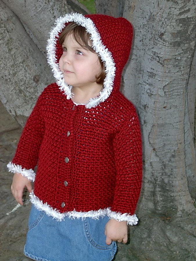 Little Crimson Hooded Crochet Sweater