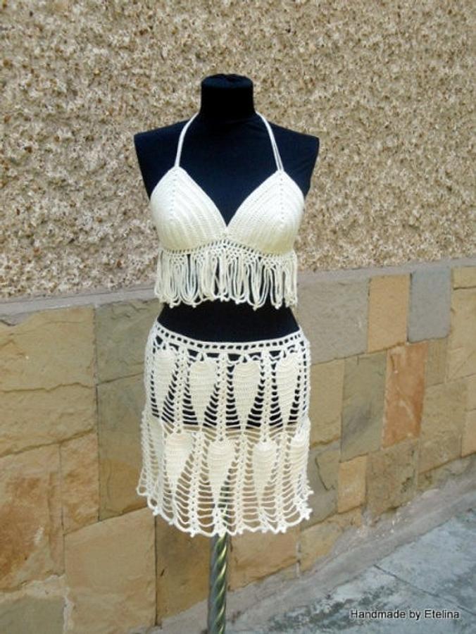 Crochet Beach Cover Lady, Crochet Resort top and skirt, Crochet Cover up, Summer Crochet Bikini Top