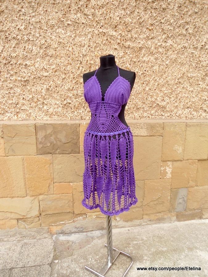 Crochet Purple Dress, Purple Handmade Dress, Summer Beach, Lace Dress, Summer Lace Tunic