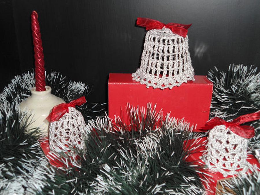 Crochet Silver Bells, Christmas Bells Decoration, Crochet Home Decor, Crochet Table Decoration