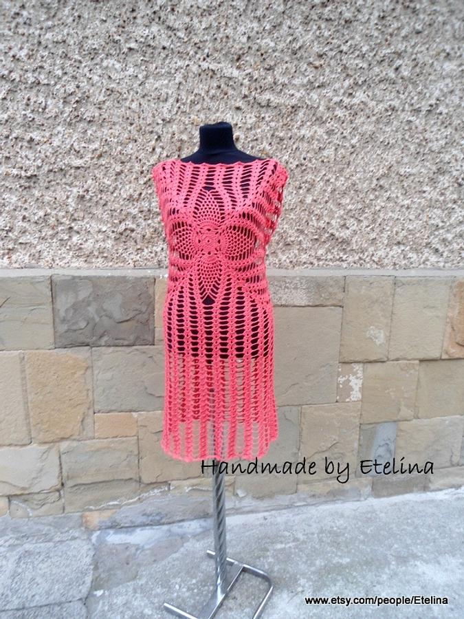 Coral Crochet Women Dress