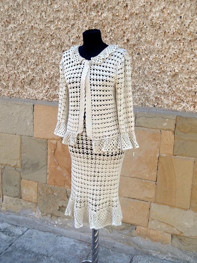 Crochet suit, Crochet Suit In Handmade, Two piece suit jacket and skirt, Lace women Costume