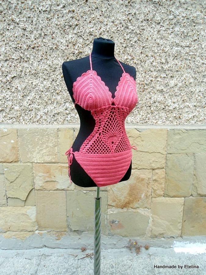 Swimwear Crochet, Crochet Swimsuit, Coral Swimsuit, Crochet Monokini Bikini Summer Pool Party