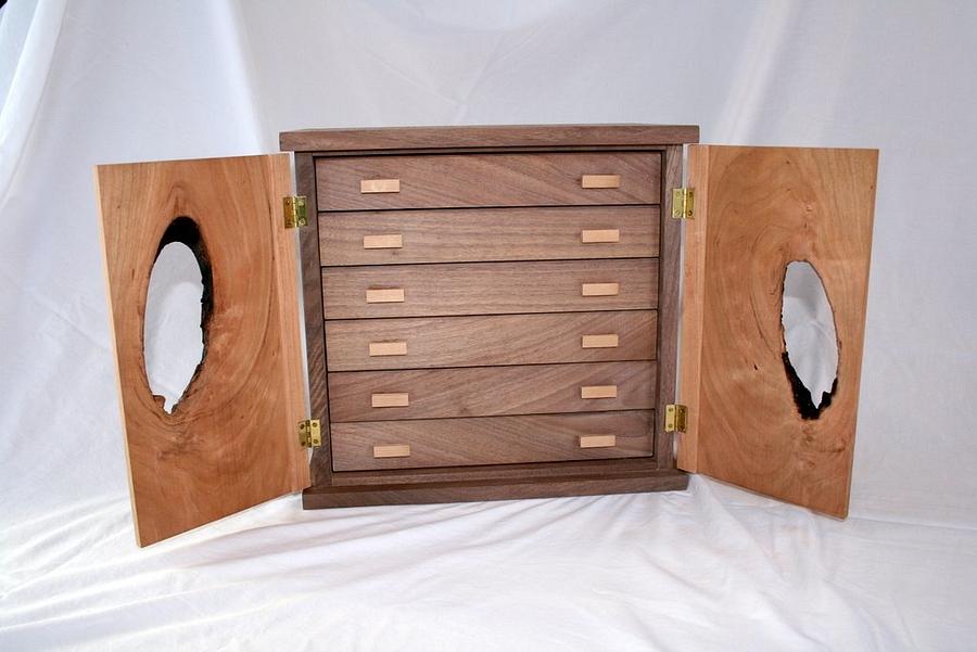 Walnut Jewelry Cabinet with Bookmatched Cherry Doors
