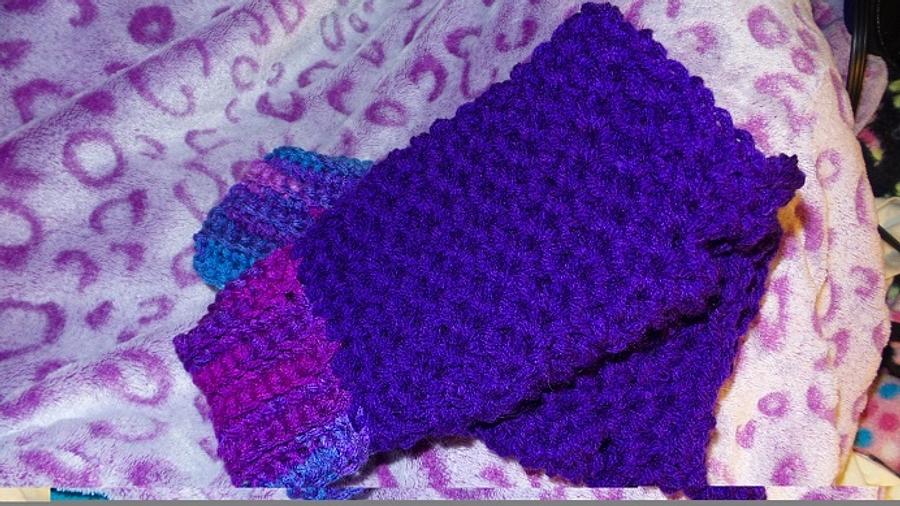 Purple Hat and Fingerless Gloves