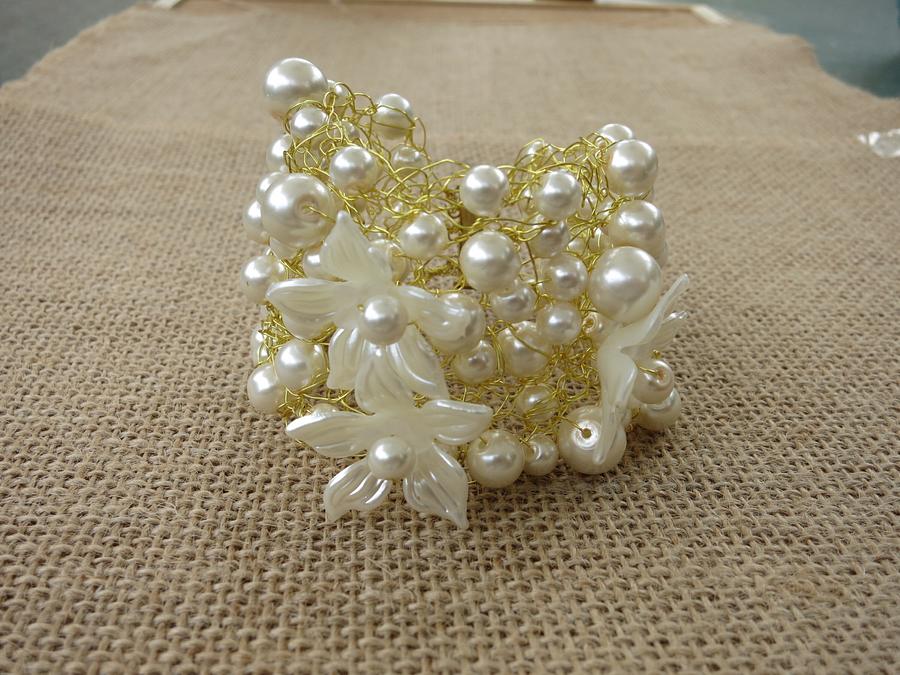 Pearls and Petals Crochet Wire and Beaded Cuff Bracelet