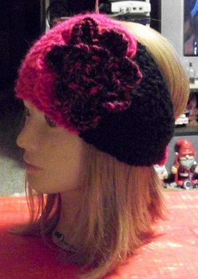 Hot pink and black earwarmer