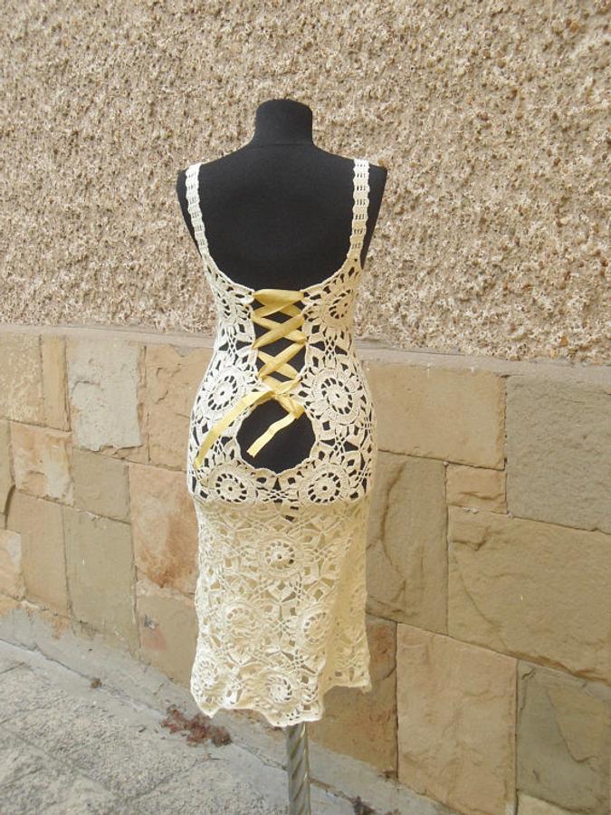 Crochet Dress, Summer Lace Dress, Lace Champagne Dress, Exclusive Handmade Dress