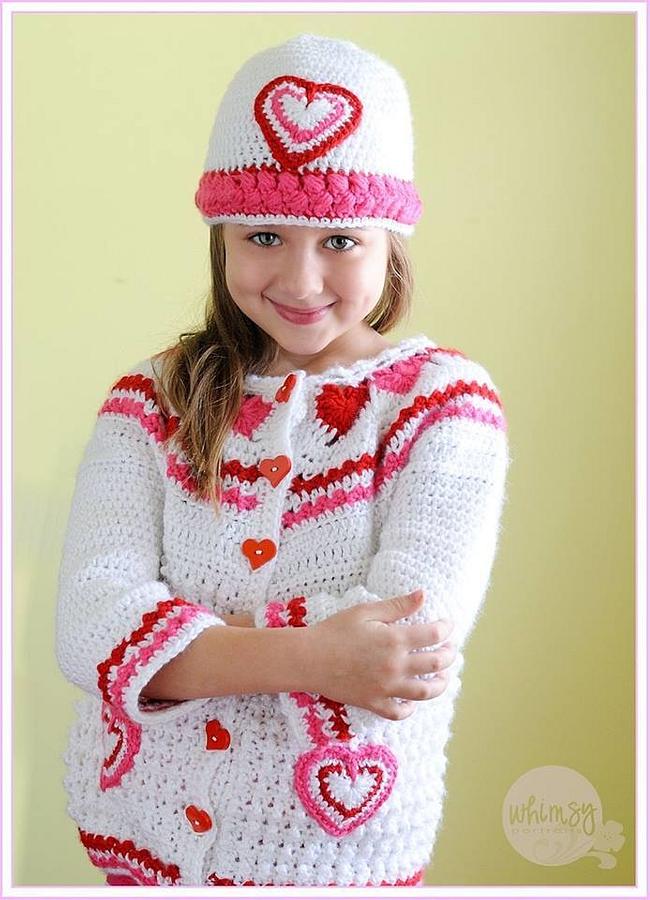 Hearts of Love Crochet Hat and Sweater