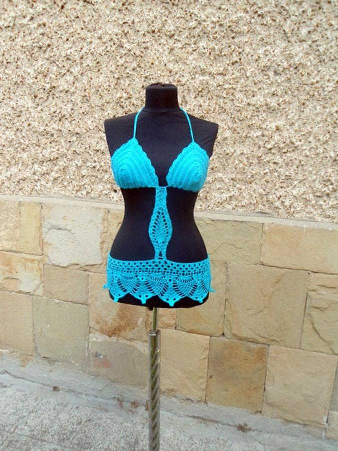 Crochet Beach Top, Turquoise Summer Beachwear, Summer Crochet Top, Crochet Turquoise suit,