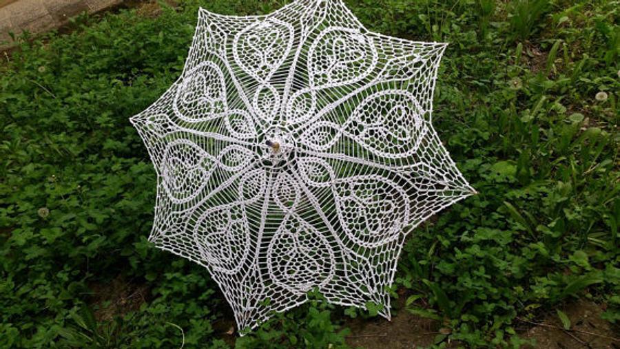 Crochet Umbrella, Wedding Umbrella, White Lace Parasol, Wedding Accessories, Bridal Umbrella