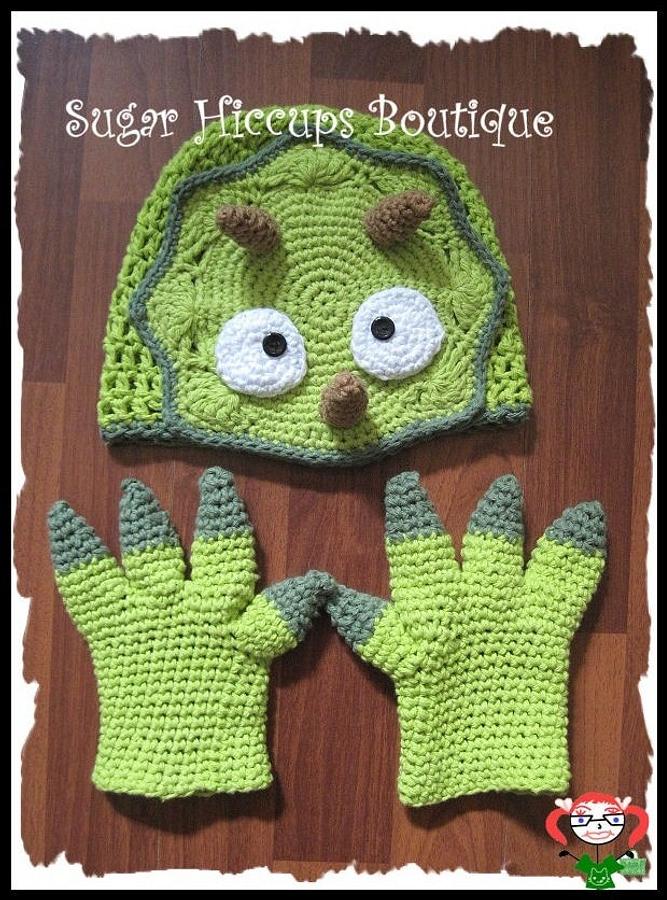 Triceratops Crochet Hat and Claw Gloves