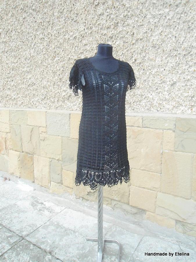 Black Crochet Dress, Elegant Woman Dress, Handmade Crochet  Dress