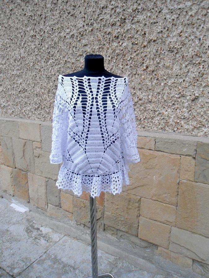 Crochet WhiteTunic, Women Sweater. Lace Blouse, Crochet Jumper