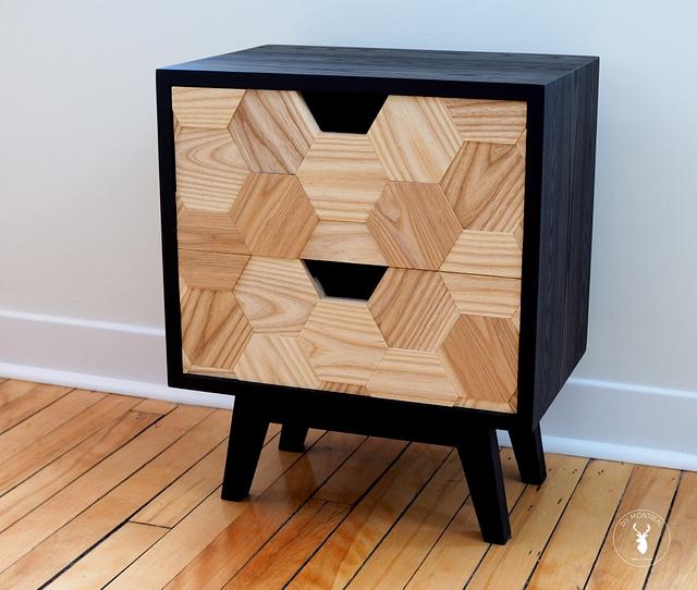 Mid-century Nightstand with Hexagon pattern drawers