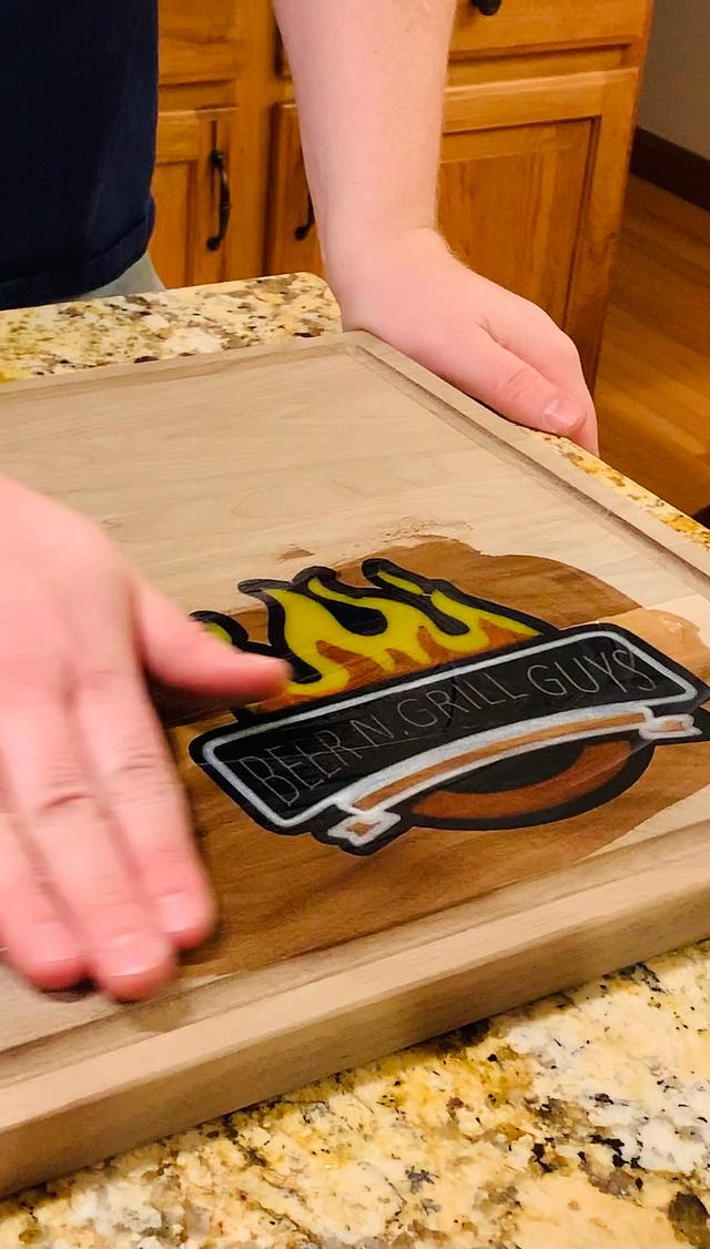 Multi color epoxy inlay cutting board