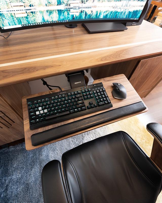 Walnut and Leather Keyboard Tray