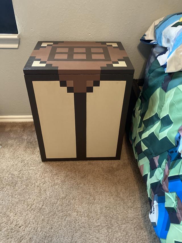 Minecraft Crafting Table style side table with hidden storage by Dee