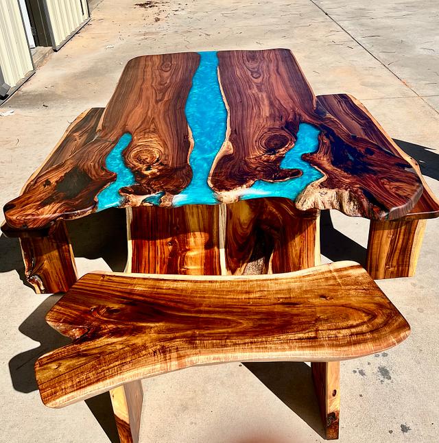 Koa River Table and benches - Woodworking Project by MauiExoticWood ...