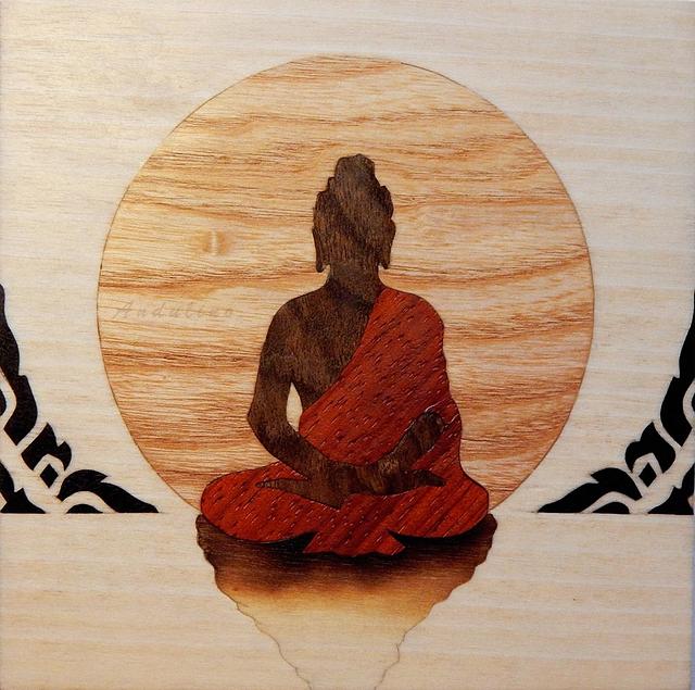 Buddha marquetry wooden box