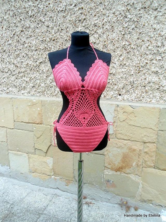 Swimwear Crochet, Crochet Swimsuit, Coral Swimsuit, Crochet Monokini