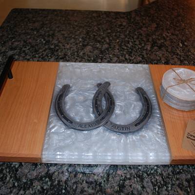 Cherry / Epoxy Cheese-Charcuterie Board w/ embedded horseshoes - Project by Dewberry Woodworking