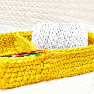 Crochet Rectangle Basket with Dividers made in Rounds - Project by rajiscrafthobby