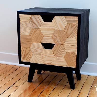Mid-century Nightstand with Hexagon pattern drawers - Project by Marie from DIY Montreal