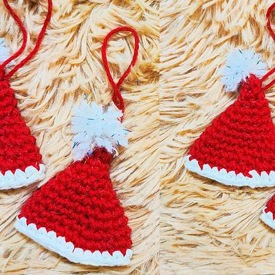 Crochet Mini Santa Hat Ornament with Single Crochets - Project by rajiscrafthobby