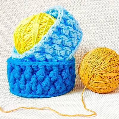 Three Strands Textured Crochet Organizer Baskets - Project by rajiscrafthobby