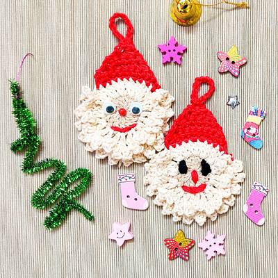 Crochet Santa Face Ornament Easy Christmas Tree Decoration - Project by rajiscrafthobby