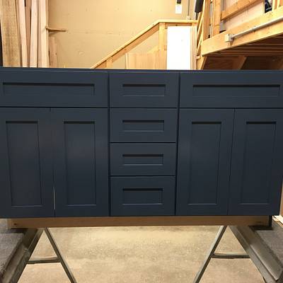 Blue Lacquer vanity cabinet - Project by dacabinetguy