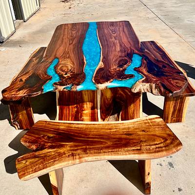 Koa River Table and benches - Project by MauiExoticWood