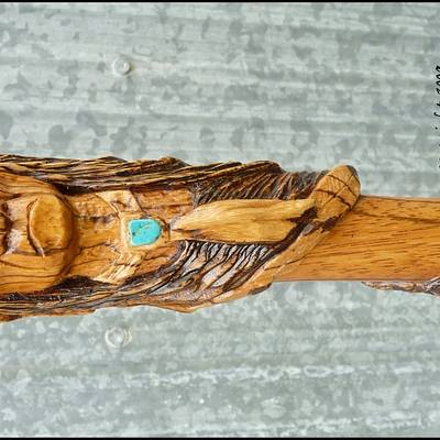 Carved Walking Cane Native American Chief Geronimo Handcarved Indian  - Project by Mark DeCou Studio