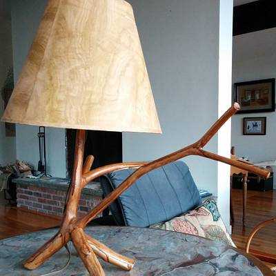 Desk lamp from birch branch. - Project by alexthewoodworker