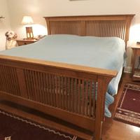 Bed, night tables, lamp.   Arts and Crafts Heirloom Style