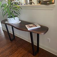 Live Edge Black Walnut Console Table with Turquoise inlay.