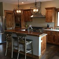 Knotty Alder kitchen Cabinets and Black Walnut live edge counter top