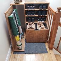 Custom Entryway Shoe Cubby with Recycling and Ladder Storage