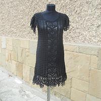 Black Crochet Dress, Elegant Woman Dress, Handmade Crochet  Dress