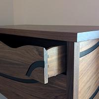 Walnut Dressing Vanity with a Black Swoosh