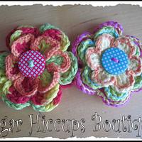 Flower Duo Crochet Adustable Headband With Removable/Interchangeable Flowers